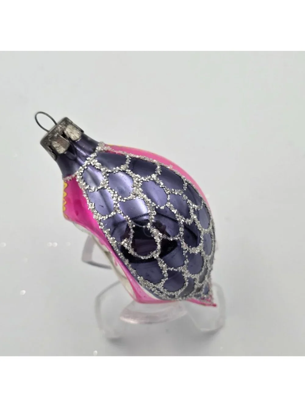 Reflector Indent Glass Ornament Teardrop Stripe Swirls Pink Purple Christmas 3